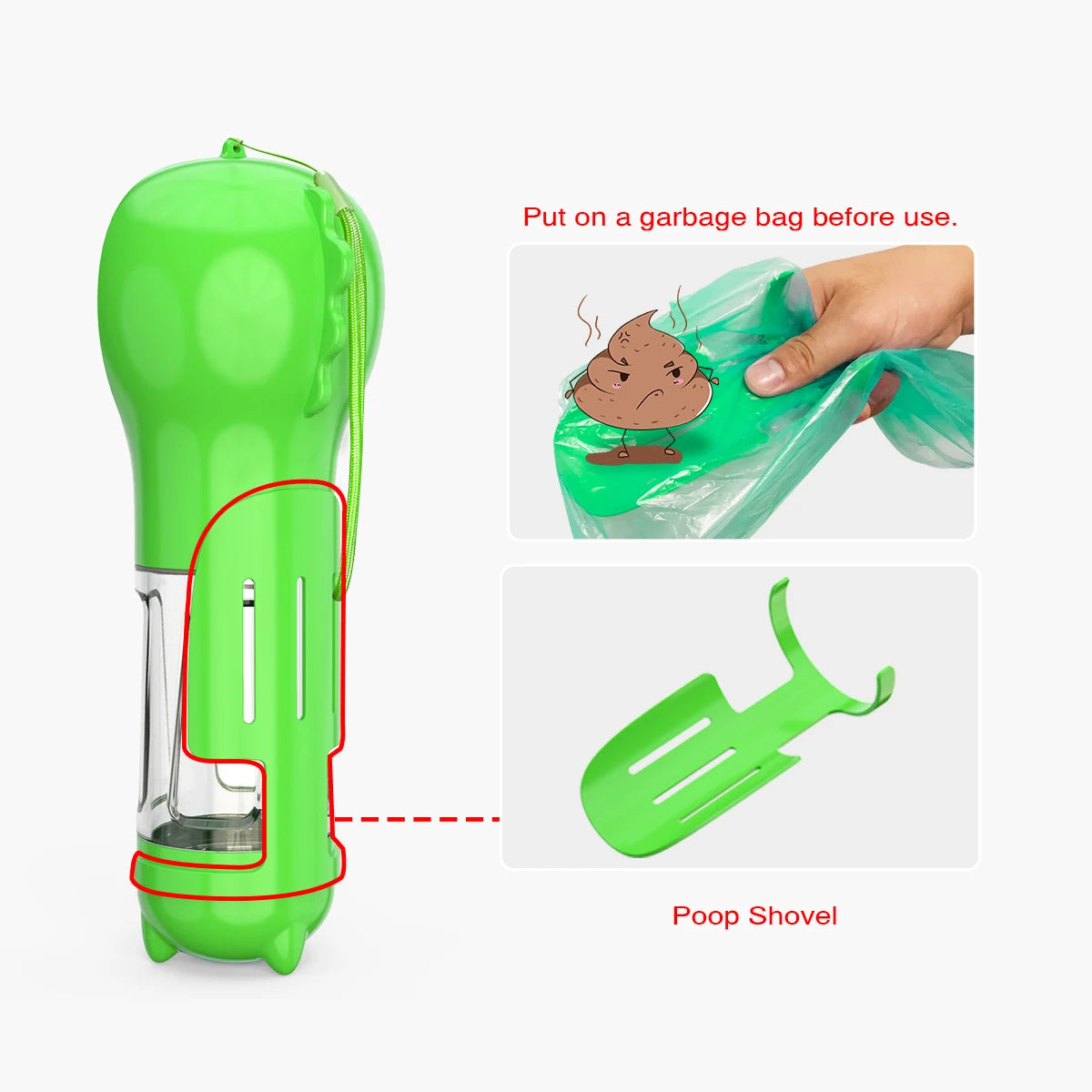 3 in 1 Portable Pet Cat/Dog Water Bottle Feeder with Poop Shovel .